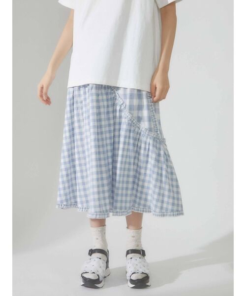 merry jenny（メリージェニー）の「アシメチェックフレアスカート（スカート・レディース・ブラック/ブルー/グレー・FREE）」の6枚目の写真