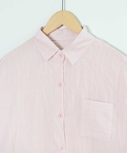 shopnikoniko（ショップニコニコ）の「シャツジャケット シワ加工 カラーシアーシャツ  ロング 長袖（シャツ/ブラウス・レディース・ブルー/ピンク/ホワイト/イエロー・フリー）」の9枚目の写真