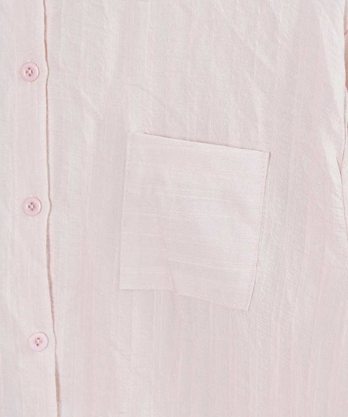 shopnikoniko（ショップニコニコ）の「シャツジャケット シワ加工 カラーシアーシャツ  ロング 長袖（シャツ/ブラウス・レディース・ブルー/ピンク/ホワイト/イエロー・フリー）」の10枚目の写真