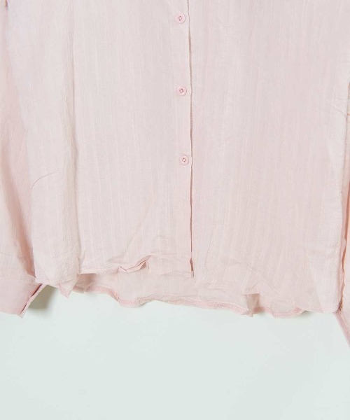 shopnikoniko（ショップニコニコ）の「シャツジャケット シワ加工 カラーシアーシャツ  ロング 長袖（シャツ/ブラウス・レディース・ブルー/ピンク/ホワイト/イエロー・フリー）」の12枚目の写真