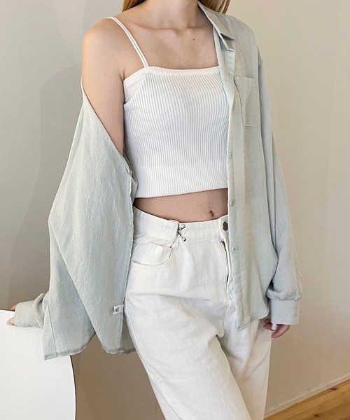 shopnikoniko（ショップニコニコ）の「シャツジャケット シワ加工 カラーシアーシャツ  ロング 長袖（シャツ/ブラウス・レディース・ブルー/ピンク/ホワイト/イエロー・フリー）」の18枚目の写真