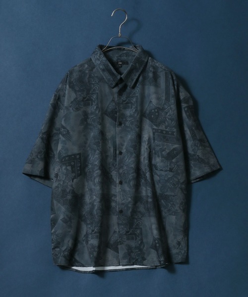 ANPAS（アンパス）の「Georgette Total Pattern Print Big Silhouette Thickness Shirt/ジョーゼット 総柄プリント ビッグシルエット とろみシャツ セットアップ対応（シャツ/ブラウス・メンズ・ホワイト系その他/ブラック系その他/グレー系その他/ブラウン系その他/ベージュ系その他/ブルー系その他/イエロー系その他/ホワイト系その他2/ブラック系その他2/ブラック系その他3/ブラック系その他4/ブラック系その他5/ブラック系その他6/グレー系その他2/グレー系その他3/ブラウン系その他2/ブラウン系その他3/ブラウン系その他4/ブラウン系その他5/ブルー系その他2/ブルー系その他3・M/L）」の11枚目の写真