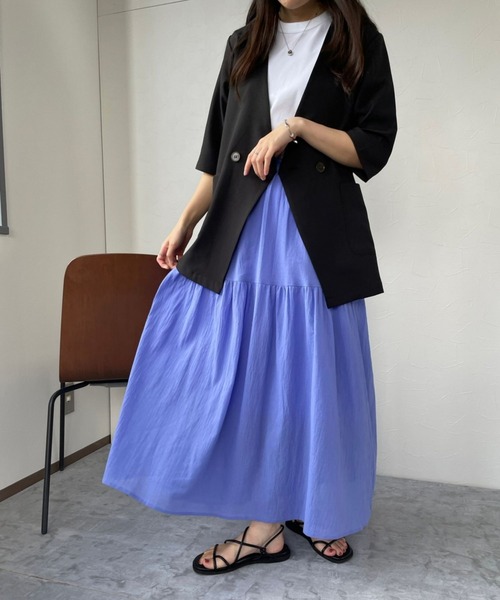 JUGLANS(ユグランス)の「☆ ヴィンテージライクな風合い。2段ティアードSK T1323(スカート・レディース・ホワイト/ブラック/ブルー・FREE)」の18枚目の写真
