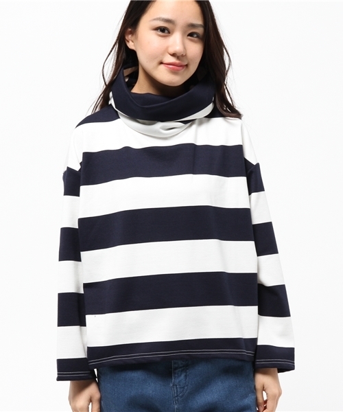 CIAOPANIC（チャオパニック）の「【Ciaopanic】ビッグボーダーオフタートル（Tシャツ/カットソー・レディース・グレー/ネイビー・FREE）」の4枚目の写真