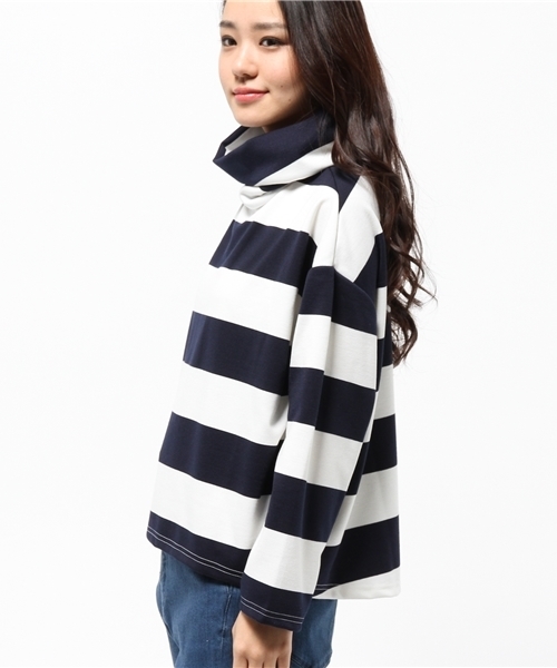 CIAOPANIC（チャオパニック）の「【Ciaopanic】ビッグボーダーオフタートル（Tシャツ/カットソー・レディース・グレー/ネイビー・FREE）」の5枚目の写真