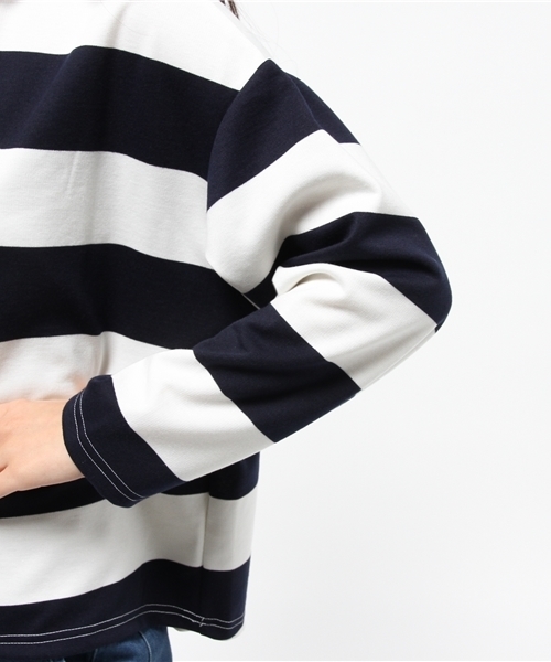 CIAOPANIC（チャオパニック）の「【Ciaopanic】ビッグボーダーオフタートル（Tシャツ/カットソー・レディース・グレー/ネイビー・FREE）」の8枚目の写真