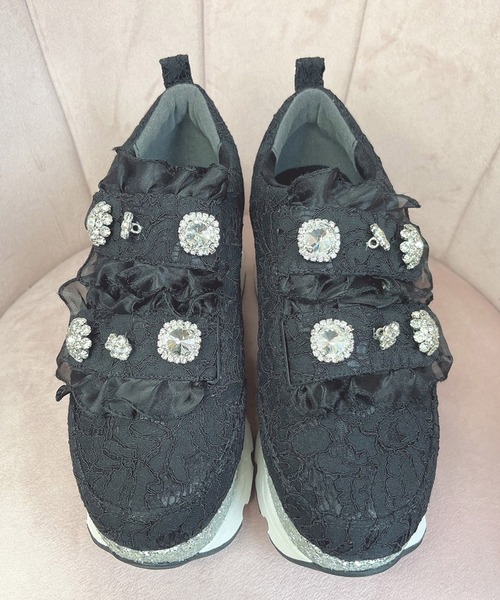 Swankiss（スワンキス）の「EV lacy frill shoes（スニーカー・レディース・ブラック/サックスブルー/ピンク・MEDIUM/LARGE）」の9枚目の写真
