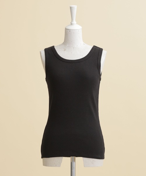 NANO universe(ナノユニバース)の「LB.04/リブタンクトップ(タンクトップ・レディース・ホワイト/ブラック/ベージュ/ライトカーキ・FREE)」の2枚目の写真