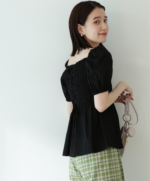 N.(N. Natural Beauty Basic)(エヌエヌナチュラルビューティーベーシック)の「◆コットンローンレースアップシャーリング半袖ブラウス(シャツ/ブラウス・レディース・ブラック/ピンク/イエロー・MEDIUM)」の2枚目の写真