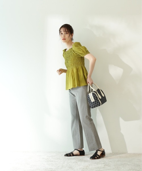 N.(N. Natural Beauty Basic)(エヌエヌナチュラルビューティーベーシック)の「◆コットンローンレースアップシャーリング半袖ブラウス(シャツ/ブラウス・レディース・ブラック/ピンク/イエロー・MEDIUM)」の4枚目の写真