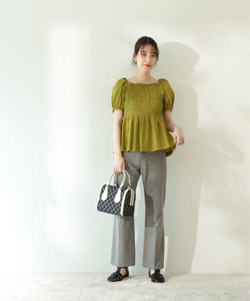 N.(N. Natural Beauty Basic)(エヌエヌナチュラルビューティーベーシック)の「◆コットンローンレースアップシャーリング半袖ブラウス(シャツ/ブラウス・レディース・ブラック/ピンク/イエロー・MEDIUM)」の14枚目の写真