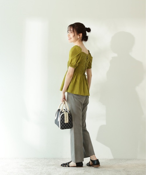 N.(N. Natural Beauty Basic)(エヌエヌナチュラルビューティーベーシック)の「◆コットンローンレースアップシャーリング半袖ブラウス(シャツ/ブラウス・レディース・ブラック/ピンク/イエロー・MEDIUM)」の16枚目の写真