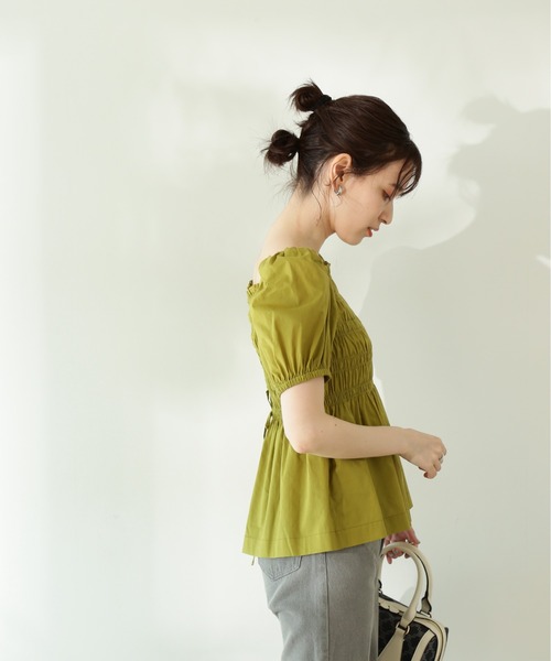 N.(N. Natural Beauty Basic)(エヌエヌナチュラルビューティーベーシック)の「◆コットンローンレースアップシャーリング半袖ブラウス(シャツ/ブラウス・レディース・ブラック/ピンク/イエロー・MEDIUM)」の5枚目の写真