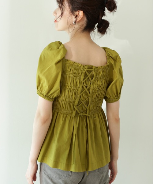 N.(N. Natural Beauty Basic)(エヌエヌナチュラルビューティーベーシック)の「◆コットンローンレースアップシャーリング半袖ブラウス(シャツ/ブラウス・レディース・ブラック/ピンク/イエロー・MEDIUM)」の15枚目の写真