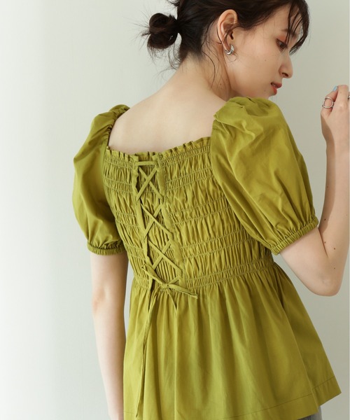 N.(N. Natural Beauty Basic)(エヌエヌナチュラルビューティーベーシック)の「◆コットンローンレースアップシャーリング半袖ブラウス(シャツ/ブラウス・レディース・ブラック/ピンク/イエロー・MEDIUM)」の17枚目の写真