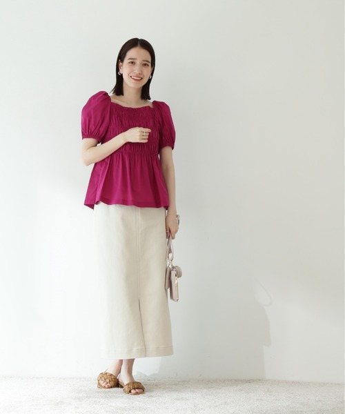 N.(N. Natural Beauty Basic)(エヌエヌナチュラルビューティーベーシック)の「◆コットンローンレースアップシャーリング半袖ブラウス(シャツ/ブラウス・レディース・ブラック/ピンク/イエロー・MEDIUM)」の11枚目の写真