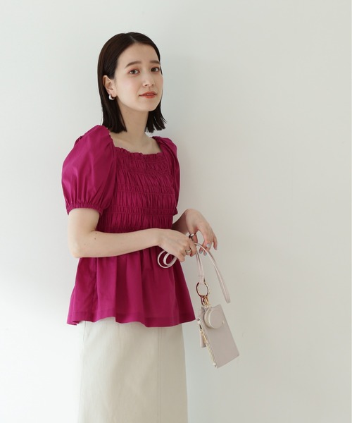 N.(N. Natural Beauty Basic)(エヌエヌナチュラルビューティーベーシック)の「◆コットンローンレースアップシャーリング半袖ブラウス(シャツ/ブラウス・レディース・ブラック/ピンク/イエロー・MEDIUM)」の13枚目の写真