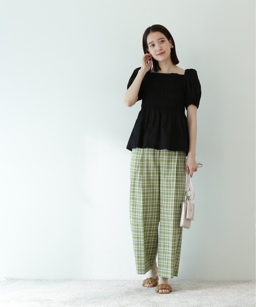 N.(N. Natural Beauty Basic)(エヌエヌナチュラルビューティーベーシック)の「◆コットンローンレースアップシャーリング半袖ブラウス(シャツ/ブラウス・レディース・ブラック/ピンク/イエロー・MEDIUM)」の6枚目の写真