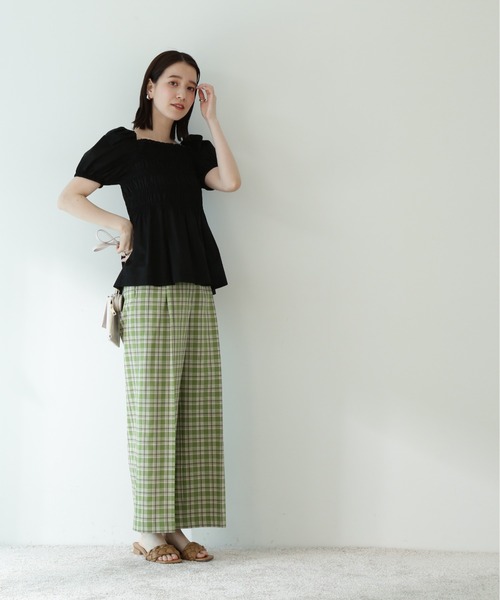 N.(N. Natural Beauty Basic)(エヌエヌナチュラルビューティーベーシック)の「◆コットンローンレースアップシャーリング半袖ブラウス(シャツ/ブラウス・レディース・ブラック/ピンク/イエロー・MEDIUM)」の8枚目の写真