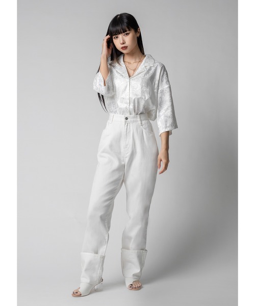 Adoon plain(アドーンプレーン)の「ツヤルーズ柄シャツ / 半袖(シャツ/ブラウス・レディース・ホワイト/ブラック/パープル・FREE)」の6枚目の写真