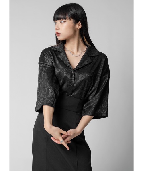 Adoon plain(アドーンプレーン)の「ツヤルーズ柄シャツ / 半袖(シャツ/ブラウス・レディース・ホワイト/ブラック/パープル・FREE)」の13枚目の写真