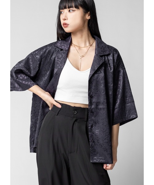 Adoon plain(アドーンプレーン)の「ツヤルーズ柄シャツ / 半袖(シャツ/ブラウス・レディース・ホワイト/ブラック/パープル・FREE)」の20枚目の写真