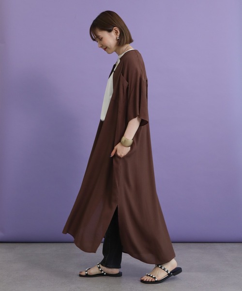 AMERICAN HOLIC（アメリカンホリック）の「Wポケット楊柳シアーワンピース（ワンピース・レディース・ブラック/ミント/オフホワイト/ブラウン・M/L）」の3枚目の写真