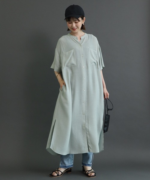 AMERICAN HOLIC（アメリカンホリック）の「Wポケット楊柳シアーワンピース（ワンピース・レディース・ブラック/ミント/オフホワイト/ブラウン・M/L）」の4枚目の写真