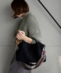 VitaFelice（ヴィータフェリーチェ）の「本革ハンドル2WAYトートバッグ（ナイロン/キャンバス）ストライプショルダー付き（トートバッグ）」