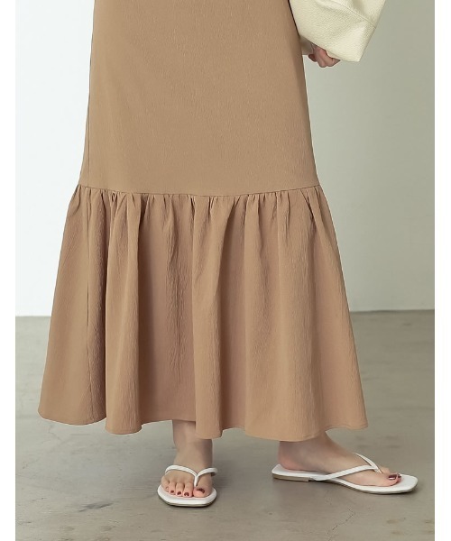 低身長/高身長サイズ有]クレープノースリ―ブティアードフレア