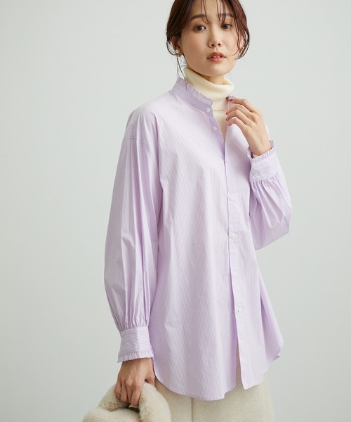 ROPE' PICNIC（ロペピクニック）の「フリルバンドカラーシャツ（シャツ/ブラウス・レディース・ホワイト/ブラック/サックスブルー/ラベンダー・38）」の4枚目の写真