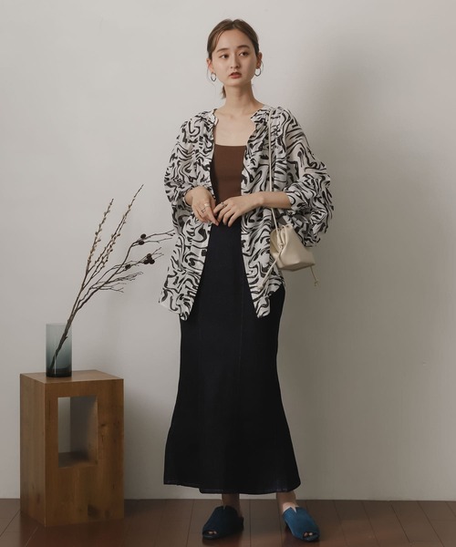 SENSE OF PLACE by URBAN RESEARCH（センスオブプレイスバイアーバンリサーチ）の「バンドカラーボリュームスリーブブラウス（シャツ/ブラウス・レディース・ブルー/ホワイト系その他/グリーン・ONE）」の9枚目の写真