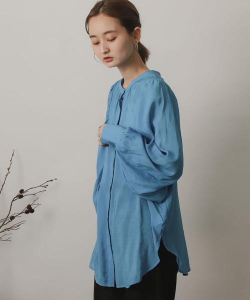 SENSE OF PLACE by URBAN RESEARCH（センスオブプレイスバイアーバンリサーチ）の「バンドカラーボリュームスリーブブラウス（シャツ/ブラウス・レディース・ブルー/ホワイト系その他/グリーン・ONE）」の20枚目の写真