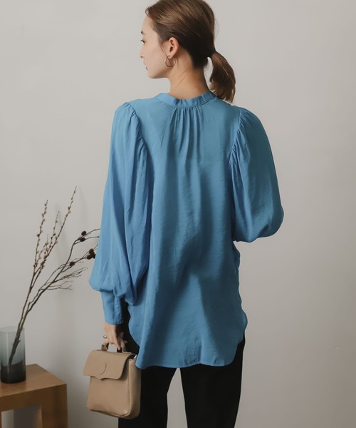 SENSE OF PLACE by URBAN RESEARCH（センスオブプレイスバイアーバンリサーチ）の「バンドカラーボリュームスリーブブラウス（シャツ/ブラウス・レディース・ブルー/ホワイト系その他/グリーン・ONE）」の15枚目の写真