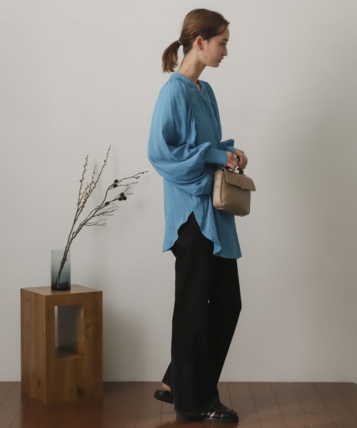 SENSE OF PLACE by URBAN RESEARCH（センスオブプレイスバイアーバンリサーチ）の「バンドカラーボリュームスリーブブラウス（シャツ/ブラウス・レディース・ブルー/ホワイト系その他/グリーン・ONE）」の6枚目の写真