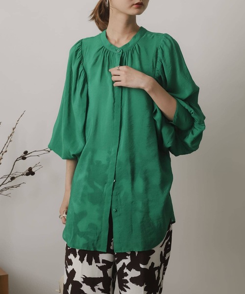 SENSE OF PLACE by URBAN RESEARCH（センスオブプレイスバイアーバンリサーチ）の「バンドカラーボリュームスリーブブラウス（シャツ/ブラウス・レディース・ブルー/ホワイト系その他/グリーン・ONE）」の21枚目の写真