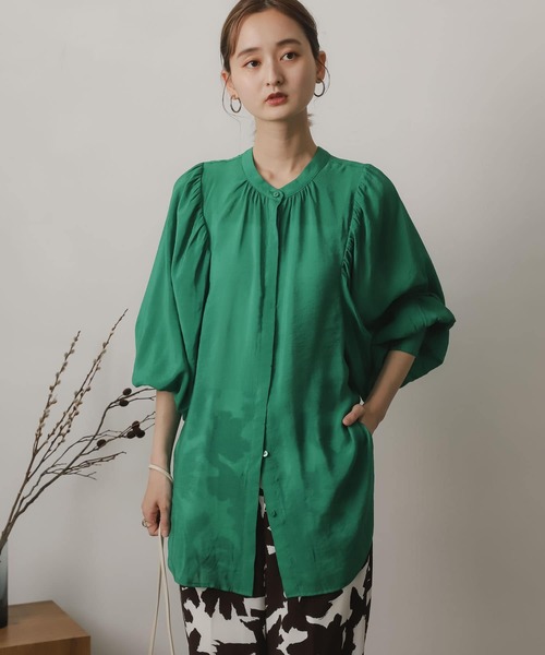 SENSE OF PLACE by URBAN RESEARCH（センスオブプレイスバイアーバンリサーチ）の「バンドカラーボリュームスリーブブラウス（シャツ/ブラウス・レディース・ブルー/ホワイト系その他/グリーン・ONE）」の16枚目の写真