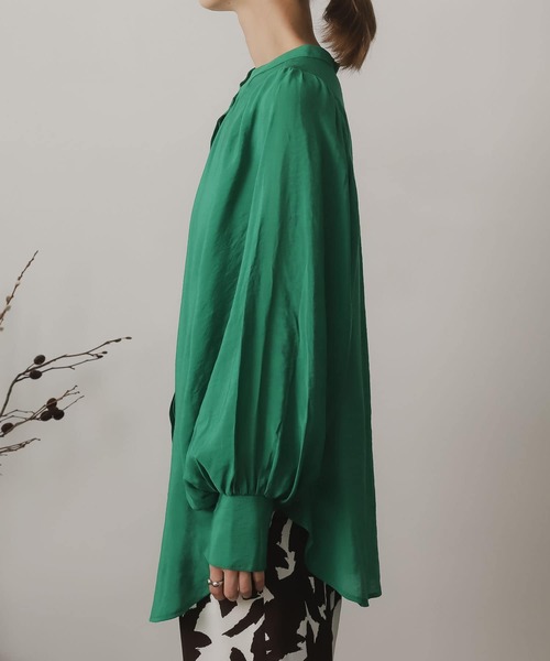 SENSE OF PLACE by URBAN RESEARCH（センスオブプレイスバイアーバンリサーチ）の「バンドカラーボリュームスリーブブラウス（シャツ/ブラウス・レディース・ブルー/ホワイト系その他/グリーン・ONE）」の8枚目の写真