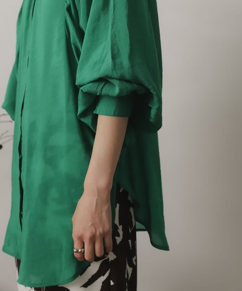 SENSE OF PLACE by URBAN RESEARCH（センスオブプレイスバイアーバンリサーチ）の「バンドカラーボリュームスリーブブラウス（シャツ/ブラウス・レディース・ブルー/ホワイト系その他/グリーン・ONE）」の18枚目の写真