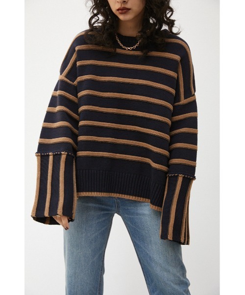 crie conforto(クリーコンフォルト)の「ボーダー切り替えニット(ニット/セーター・レディース・ホワイト/ネイビー/グレー・FREE)」の3枚目の写真