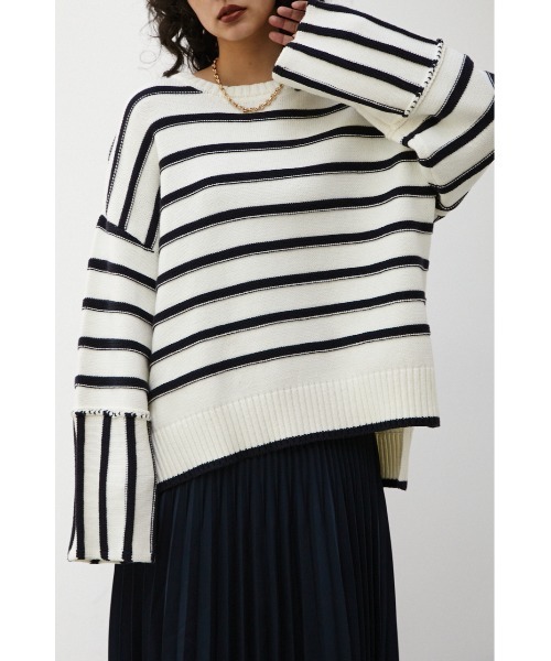 crie conforto(クリーコンフォルト)の「ボーダー切り替えニット(ニット/セーター・レディース・ホワイト/ネイビー/グレー・FREE)」の1枚目の写真