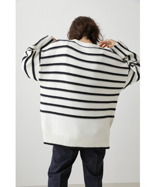 crie conforto(クリーコンフォルト)の「ボーダー切り替えニット(ニット/セーター・レディース・ホワイト/ネイビー/グレー・FREE)」の9枚目の写真