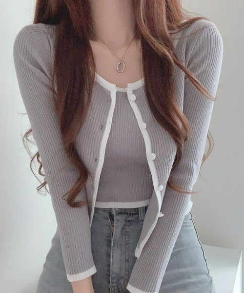 LAC-VERT（ラック・ヴェール）の「キャミソール＆カーディガンセット（カーディガン/ボレロ・レディース・ピンク/ホワイト/グレー/グリーン/ライトブラウン/ブラック・FREE）」の3枚目の写真