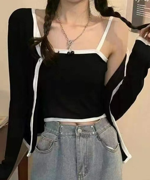 LAC-VERT（ラック・ヴェール）の「キャミソール＆カーディガンセット（カーディガン/ボレロ・レディース・ピンク/ホワイト/グレー/グリーン/ライトブラウン/ブラック・FREE）」の2枚目の写真