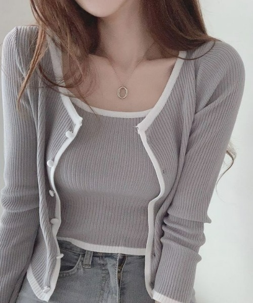 LAC-VERT（ラック・ヴェール）の「キャミソール＆カーディガンセット（カーディガン/ボレロ・レディース・ピンク/ホワイト/グレー/グリーン/ライトブラウン/ブラック・FREE）」の11枚目の写真