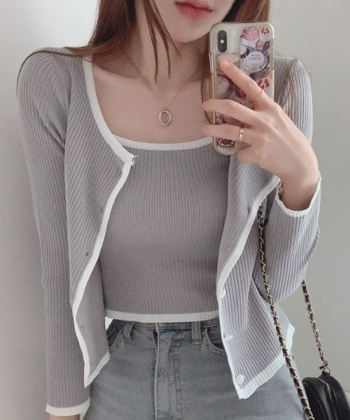 LAC-VERT（ラック・ヴェール）の「キャミソール＆カーディガンセット（カーディガン/ボレロ・レディース・ピンク/ホワイト/グレー/グリーン/ライトブラウン/ブラック・FREE）」の13枚目の写真