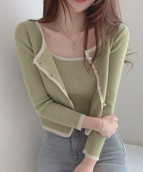 LAC-VERT（ラック・ヴェール）の「キャミソール＆カーディガンセット（カーディガン/ボレロ・レディース・ピンク/ホワイト/グレー/グリーン/ライトブラウン/ブラック・FREE）」の16枚目の写真