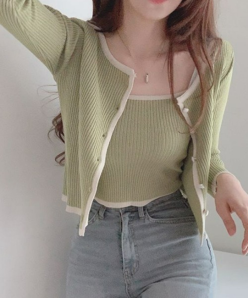 LAC-VERT（ラック・ヴェール）の「キャミソール＆カーディガンセット（カーディガン/ボレロ・レディース・ピンク/ホワイト/グレー/グリーン/ライトブラウン/ブラック・FREE）」の17枚目の写真