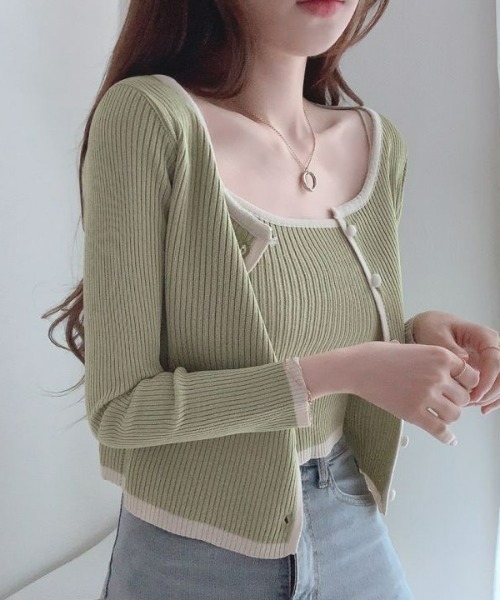 LAC-VERT（ラック・ヴェール）の「キャミソール＆カーディガンセット（カーディガン/ボレロ・レディース・ピンク/ホワイト/グレー/グリーン/ライトブラウン/ブラック・FREE）」の7枚目の写真