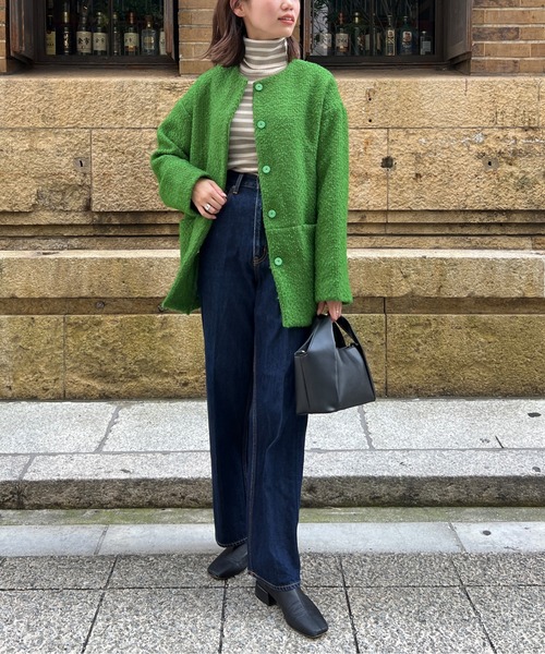 Chez toi（シェトワ）の「ウール混ツイードミドルジャケット（ブルゾン・レディース・ブラック/オフホワイト/グリーン・FREE）」の20枚目の写真